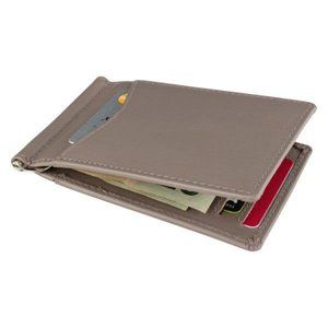 Slim Taupe Card Holder with Money Clip